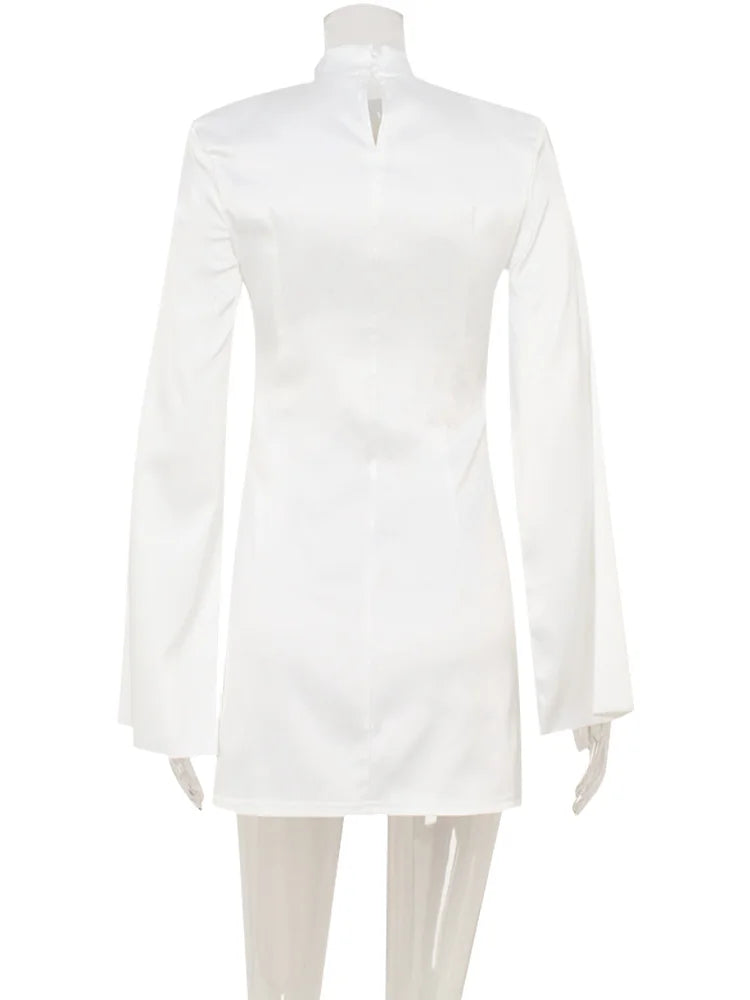 Elegant Long Sleeve Satin Turtleneck Mini Dress for Women