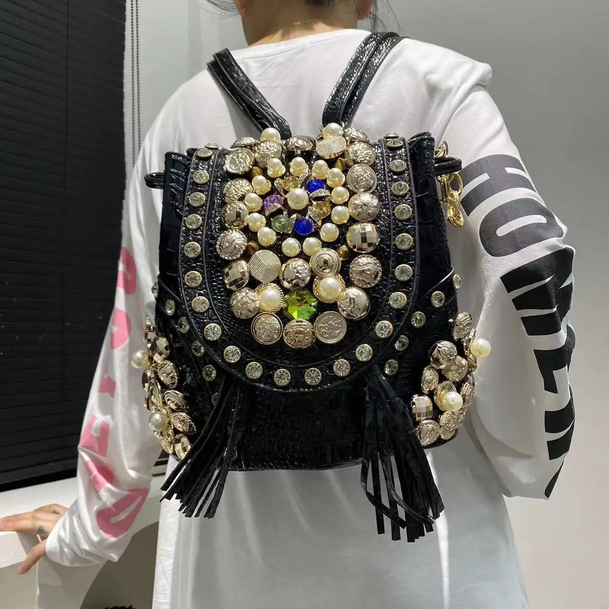 Women's New Backpack Elegant Diamond-encrusted Backpacks Multi-functional Beaded Trendy Crossbody Bucket Bag Large Capacity