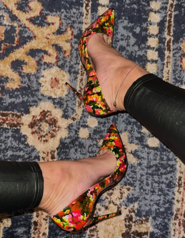 Colorful Printed Leather Stiletto Pumps for Women