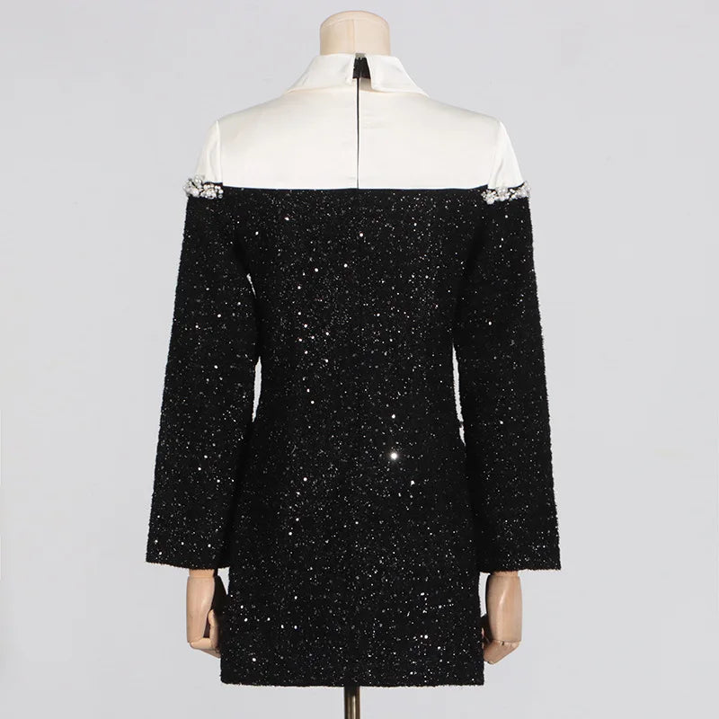 Sequin Beaded Patchwork Mini Dress