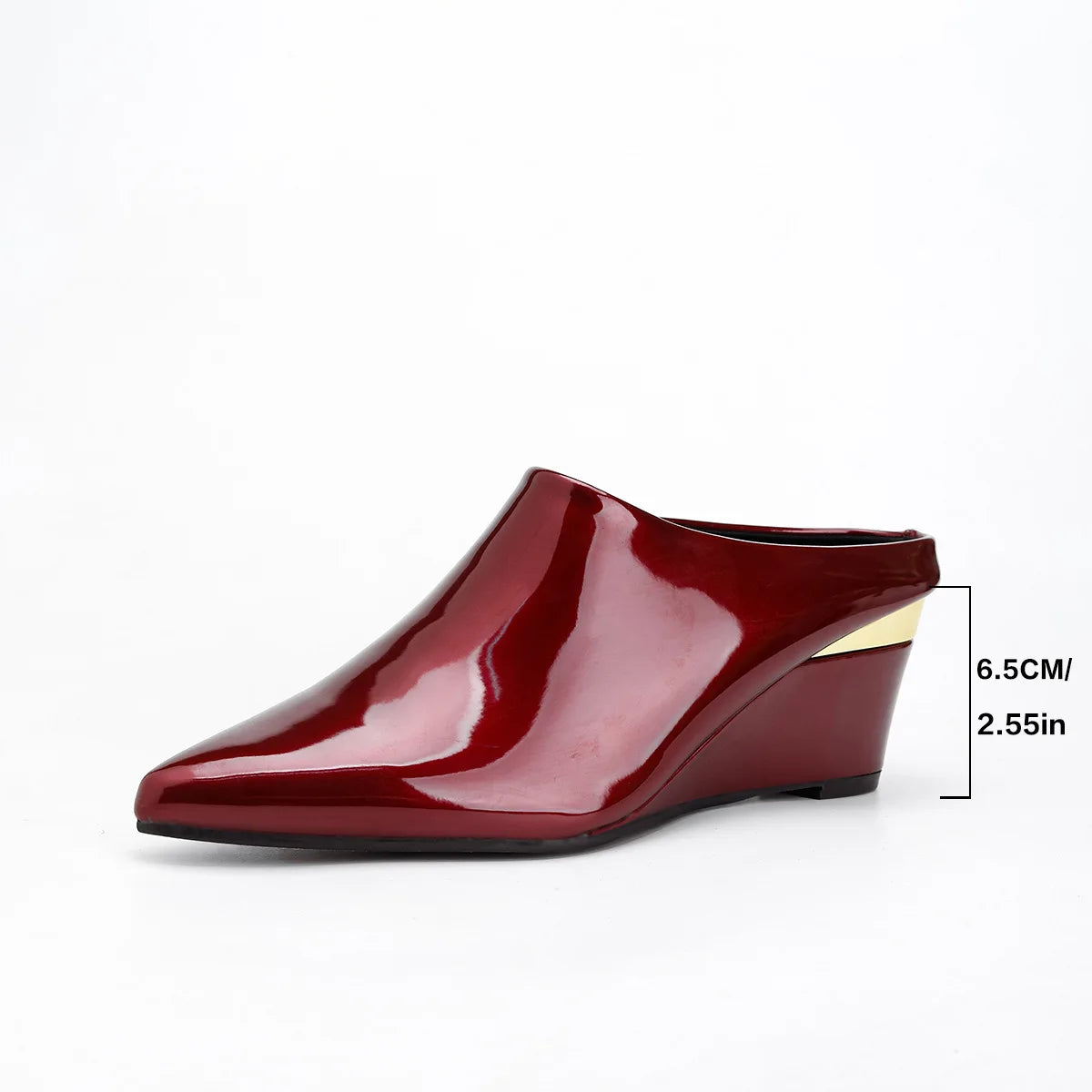 High Heel Pointed Toe Patent Leather Wedge Mules for Women