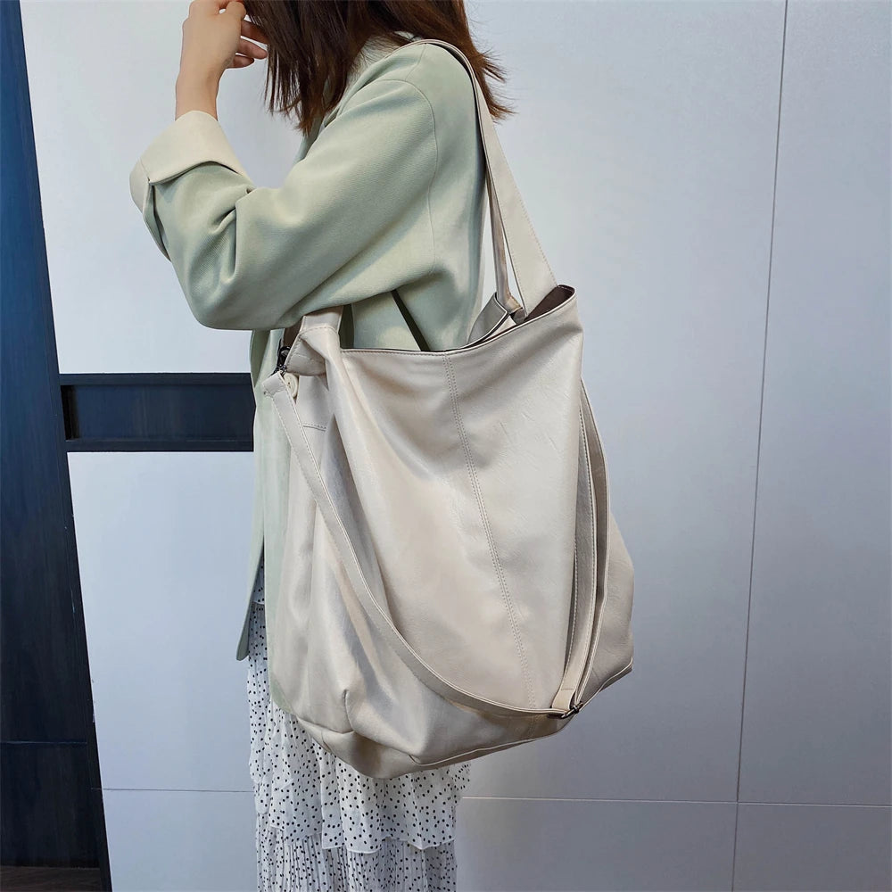 Oversized Leather Tote Bag With Dual Straps for Women
