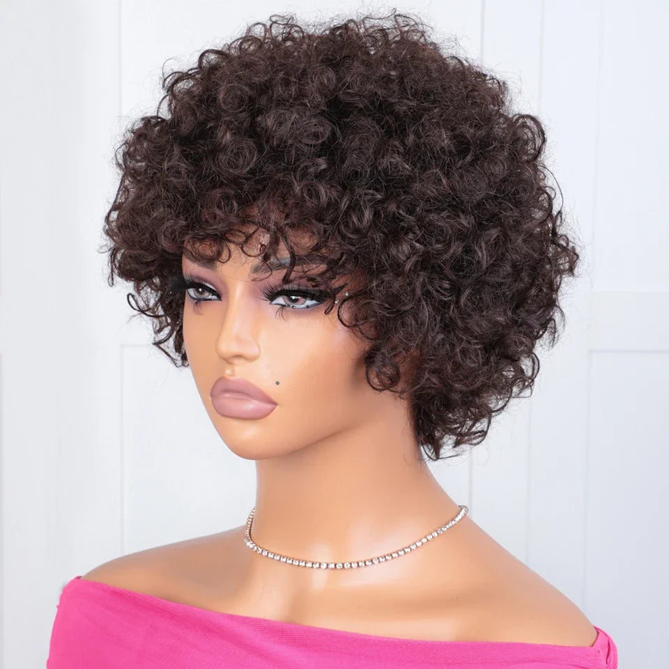 Short Kinky Curly Pixie Bob Human Hair Wig for Women