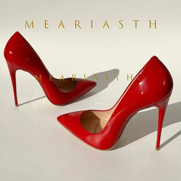 Red Patent Leather Pointed Toe Medium Heel Pumps for Women