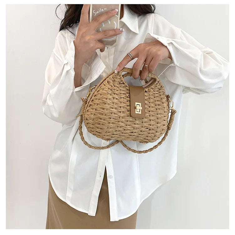 Trendy Handwoven Wicker Straw Shoulder Bag for Women