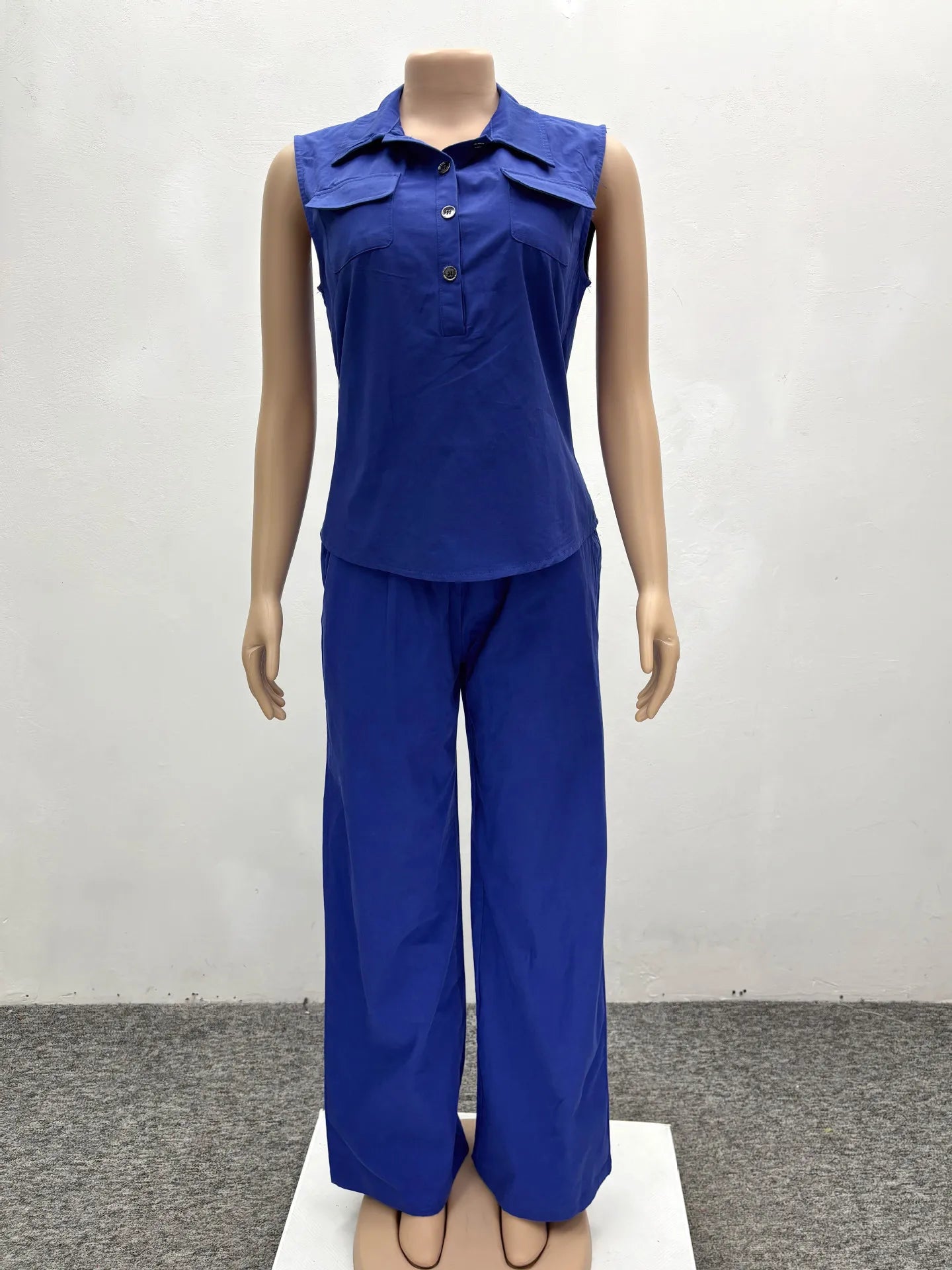 Women Two Piece Sets Pant Set Matching Sets Sleeveless Single Breasted Tops Vests Wide Leg Long Pants Casual Loose 2025 Y2k