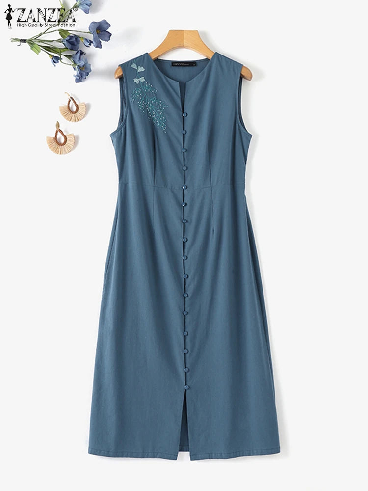 Embroidered Floral Midi Dress