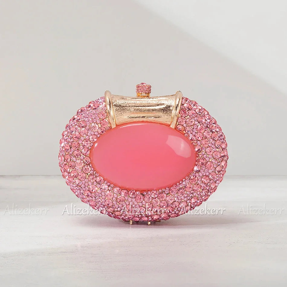 Shimmering Crystal Embellished Oval Evening Clutch for Women