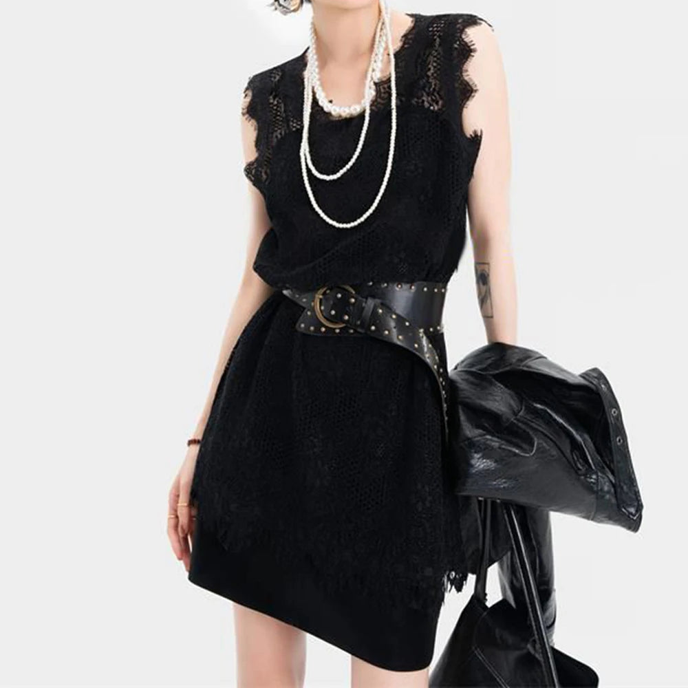 Elegant Korean Lace Suspender Midi Dress for Women