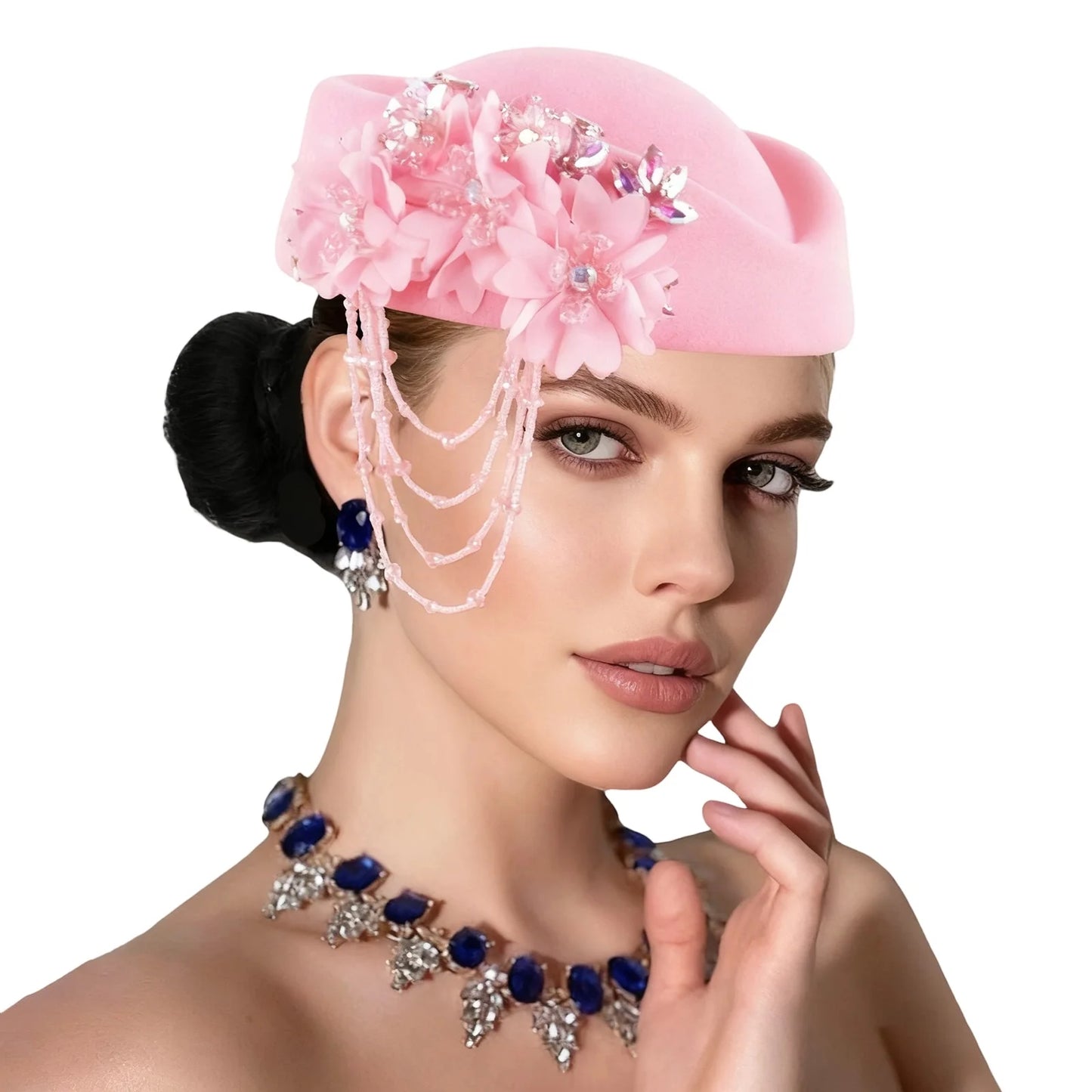 Retro British Beret With Floral Rhinestone Decor For Women