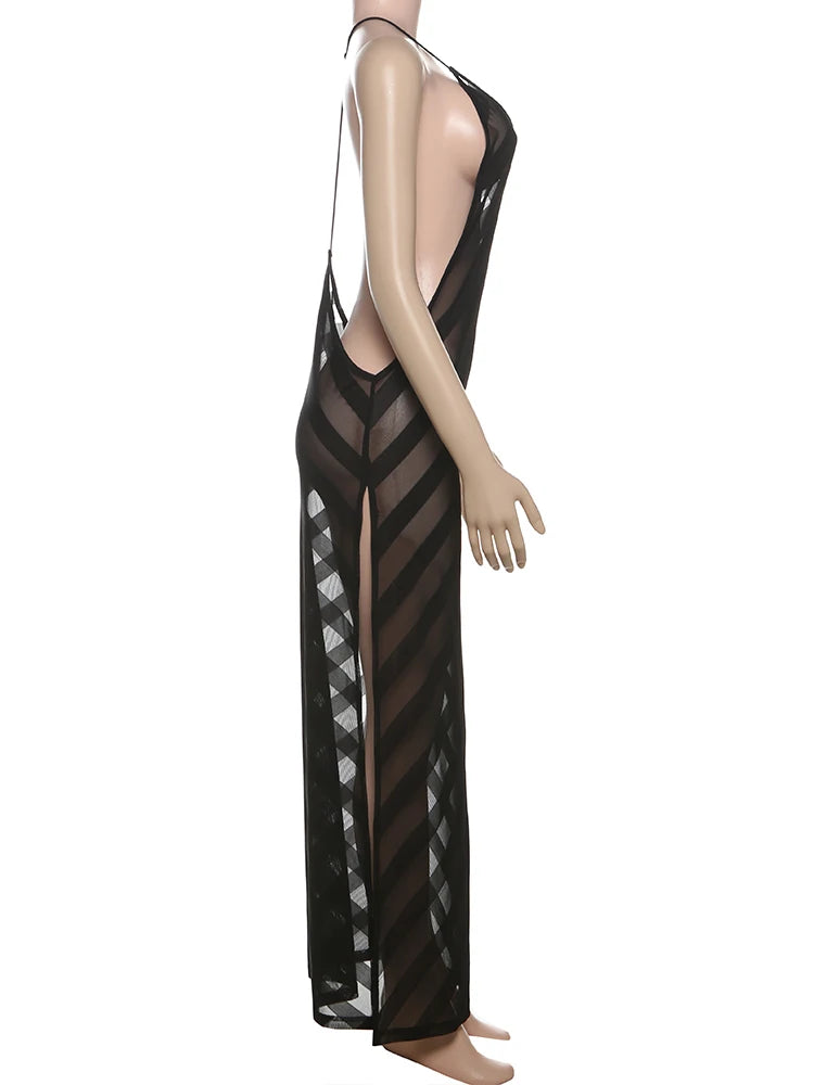 Halter Neck Backless Ankle Length Slim Dress for Women