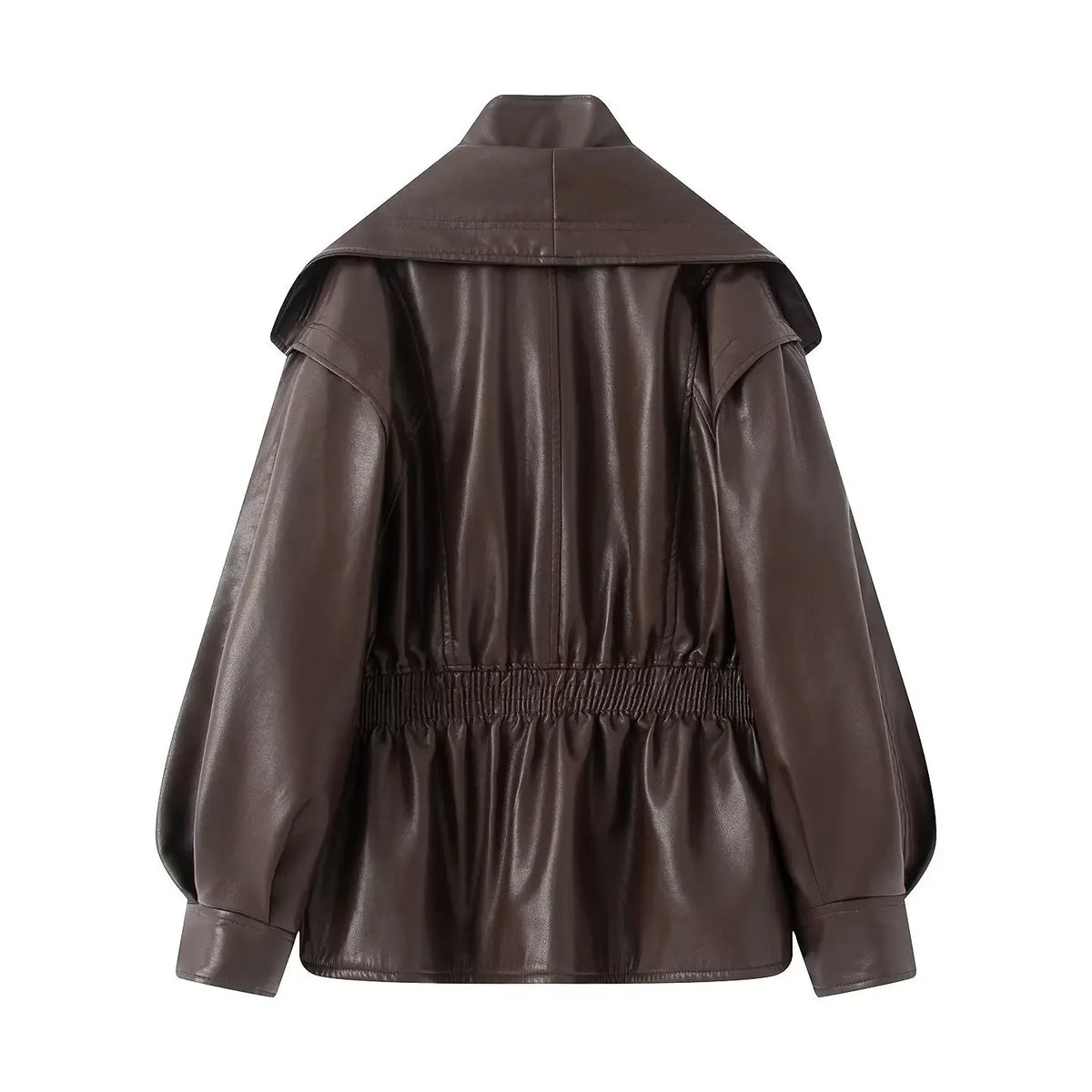 Cropped Oversized Black Leather Bomber Jacket for Women