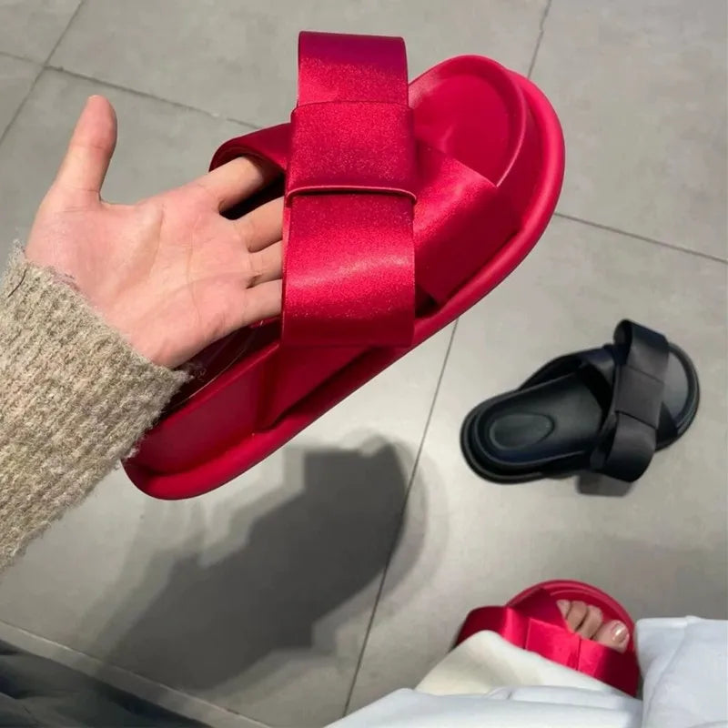 Cute Butterfly Knot Platform Slide Sandals for Women