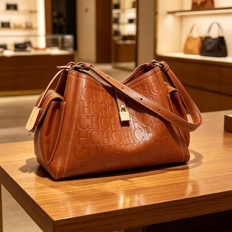 Embossed Bucket Shoulder Handbag