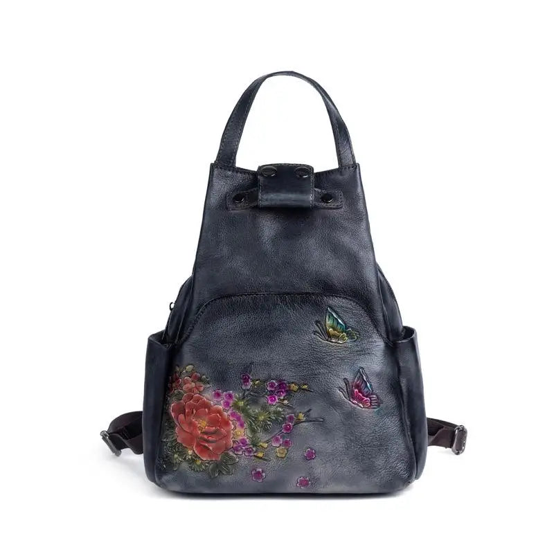 Genuine Leather Embossed Vintage Shoulder Bag for Women