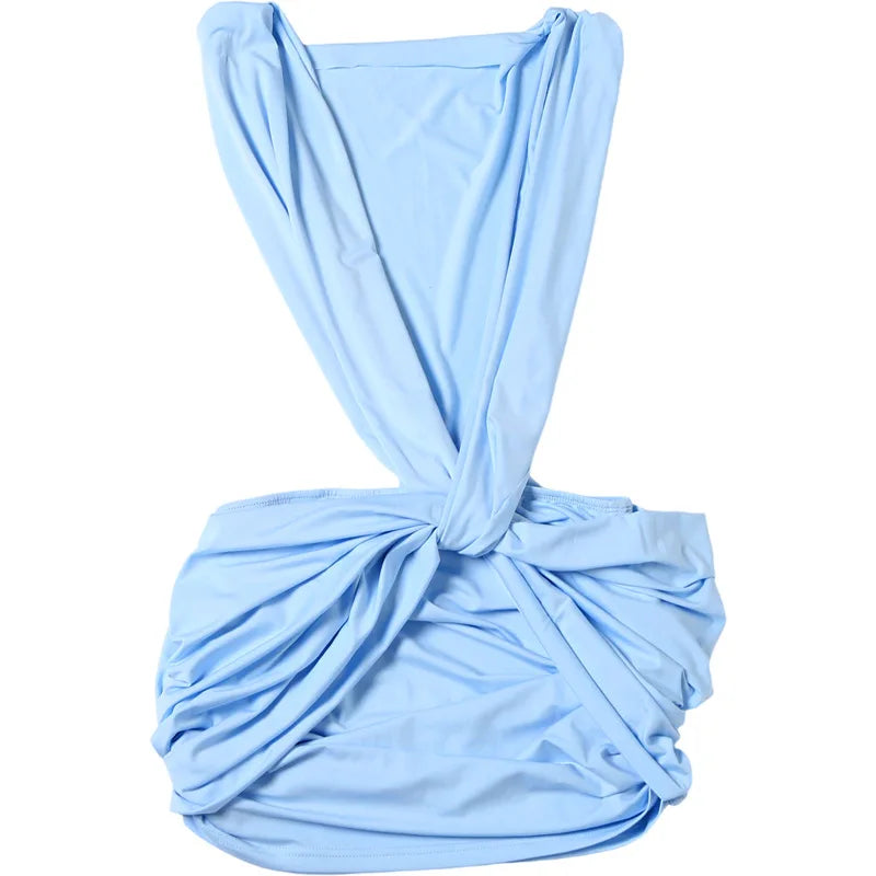 Solid Cross Twist Ruched Bodycon Mini Dress for Women
