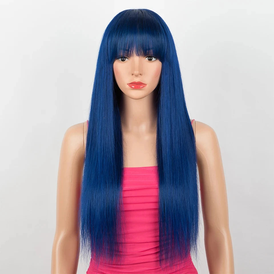 Glueless Straight Human Hair Wig With Bangs for Women