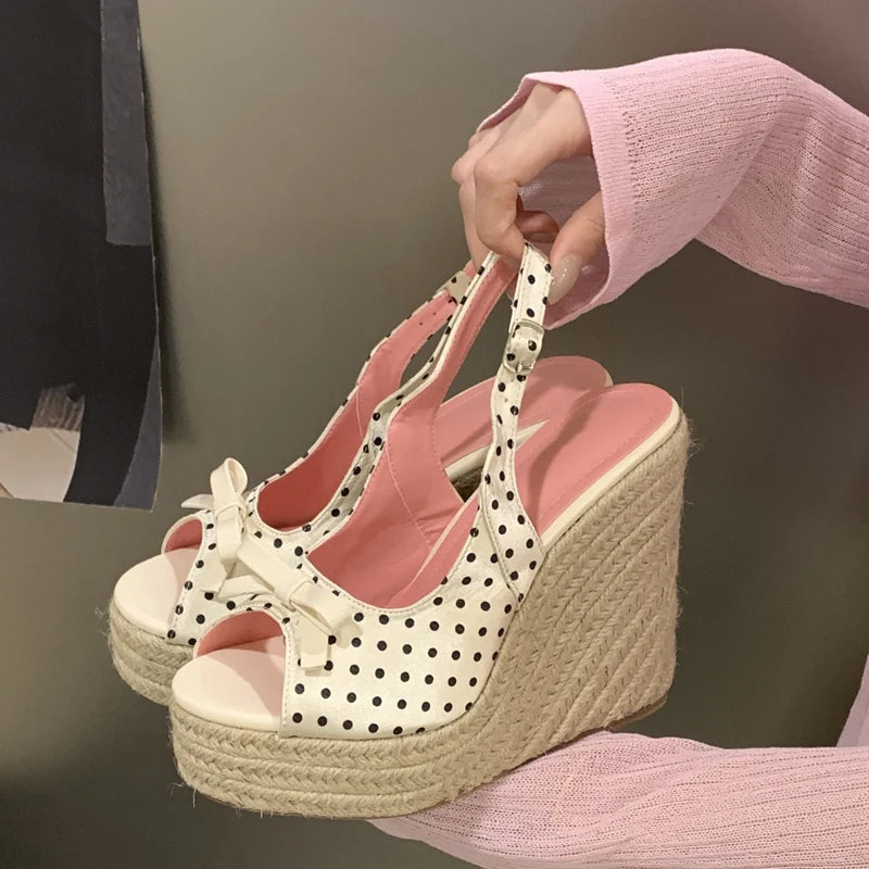 Casual Summer Woven Grass High Wedge Sandals for Women
