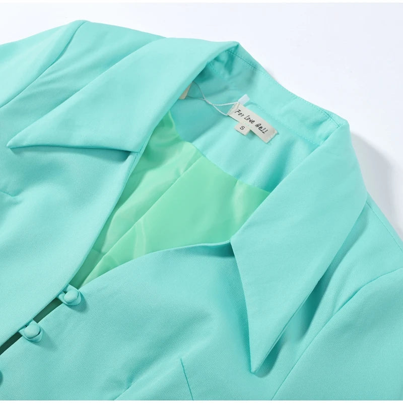 Turn-Down Collar Tailored Blazer Skirt Set for Women