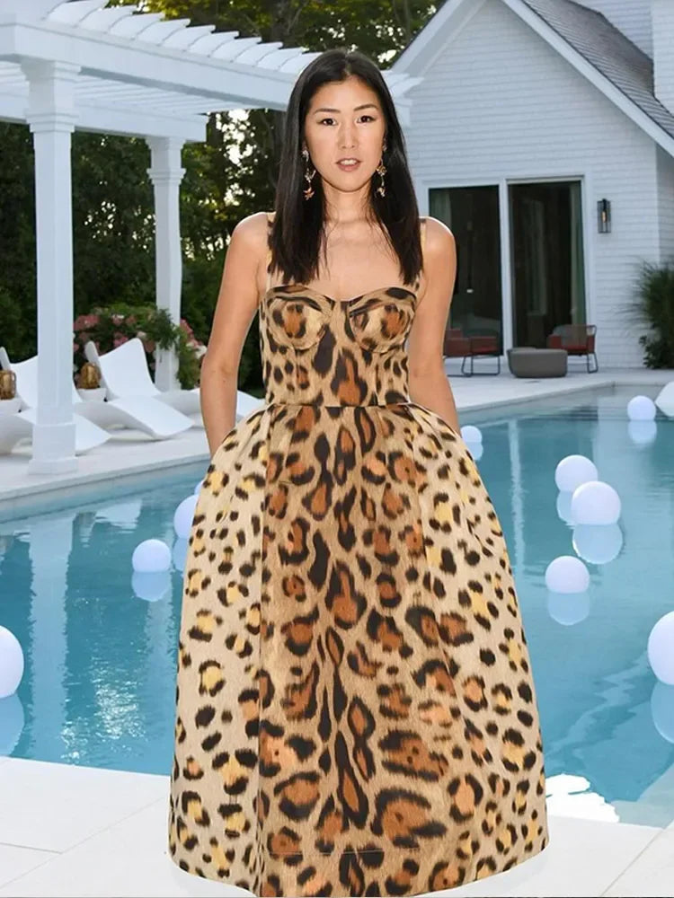 Leopard Print Open Back Sleeveless Mini Dress For Women