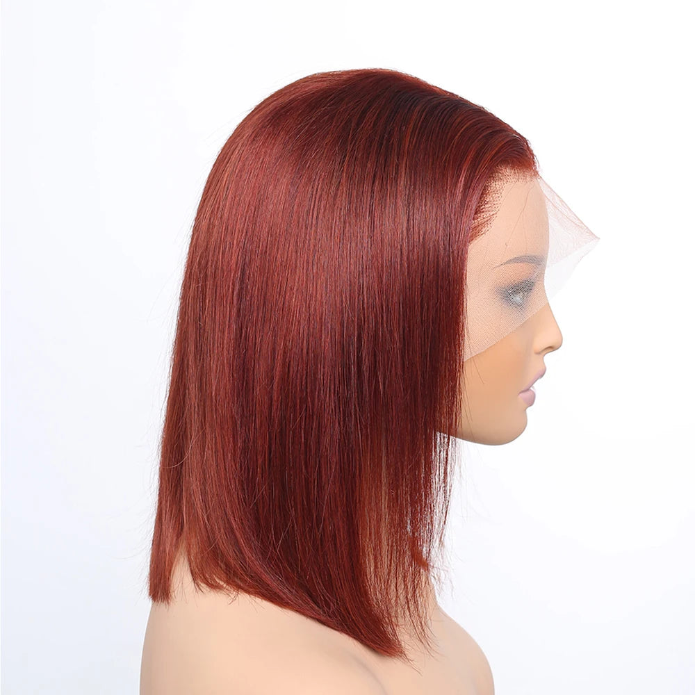 Reddish Brown Bob Wig Human Hair Short Straight Brown Bob Lace Front Wigs Human Hair 13X4 Transparent Lace Wigs Colored