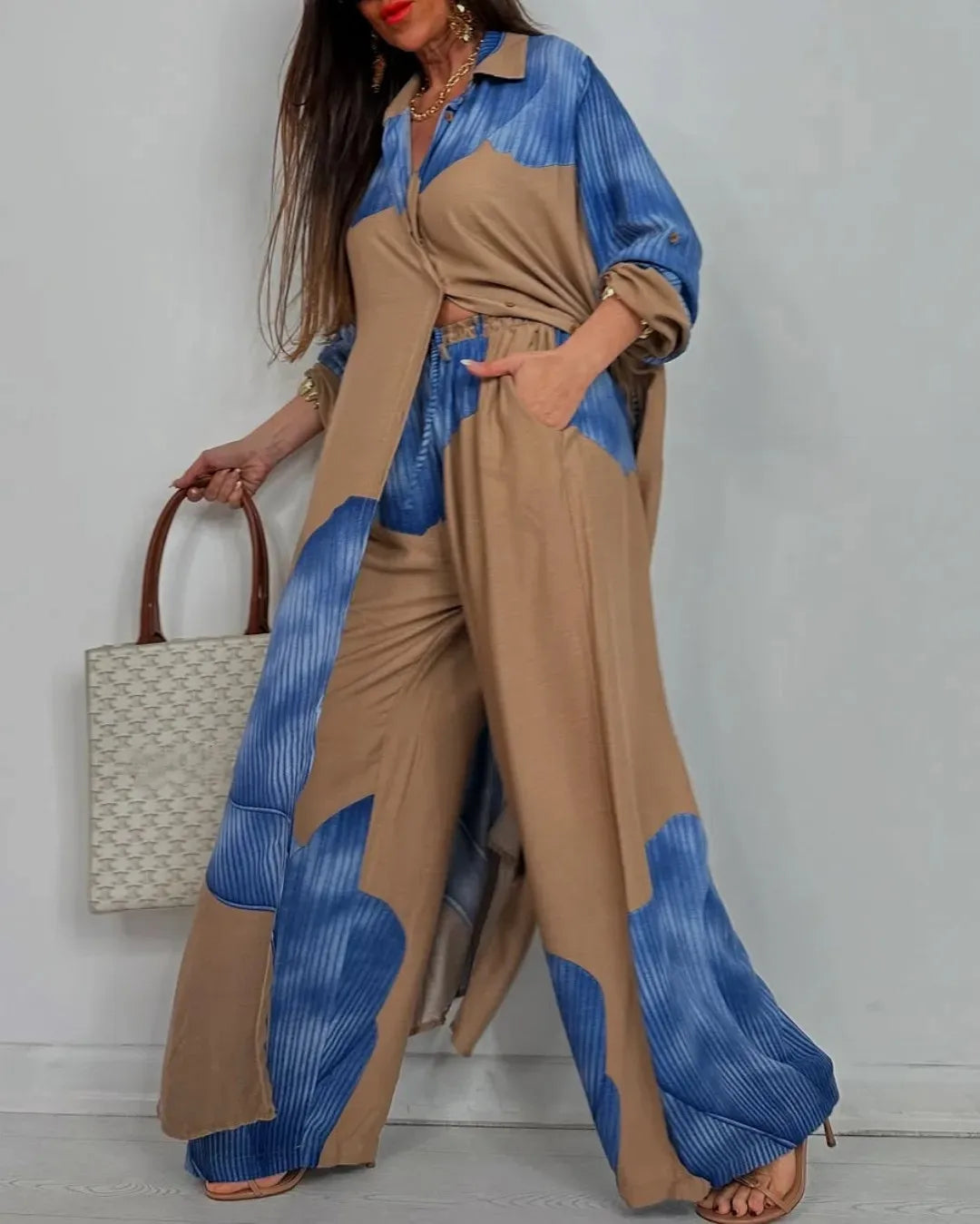 Patchwork Print Top Two-Piece Set