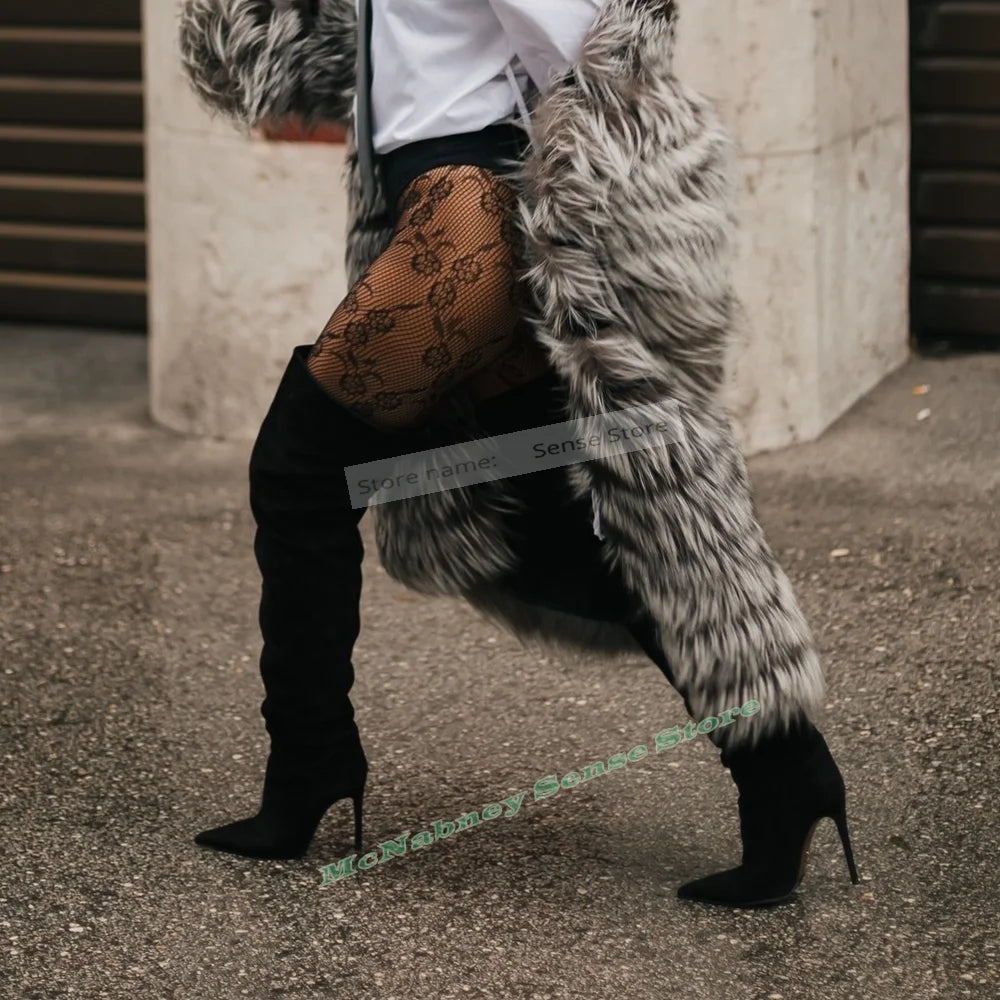 Suede Over the Knee Boots Pointy Toe Stiletto Heels for Women