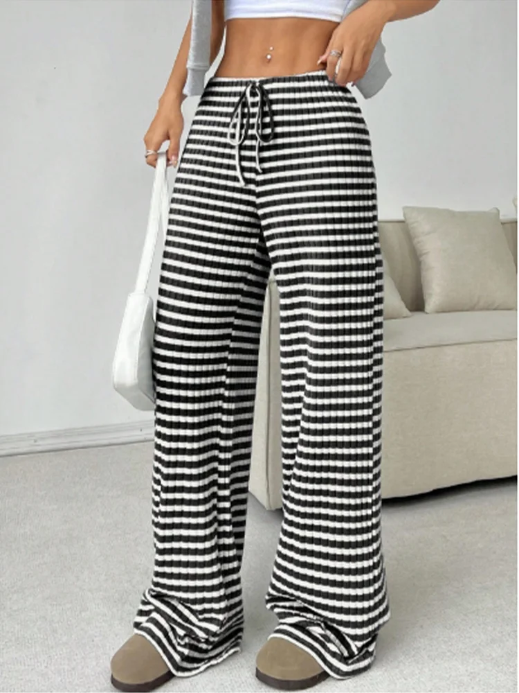Lace Up Striped Knit Pants