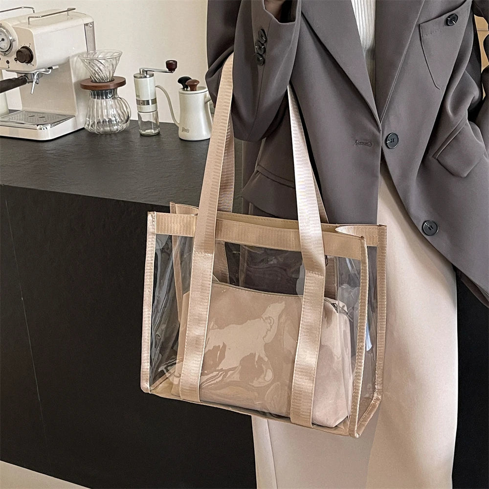 Two In One Transparent PVC Shoulder Bag Set for Women