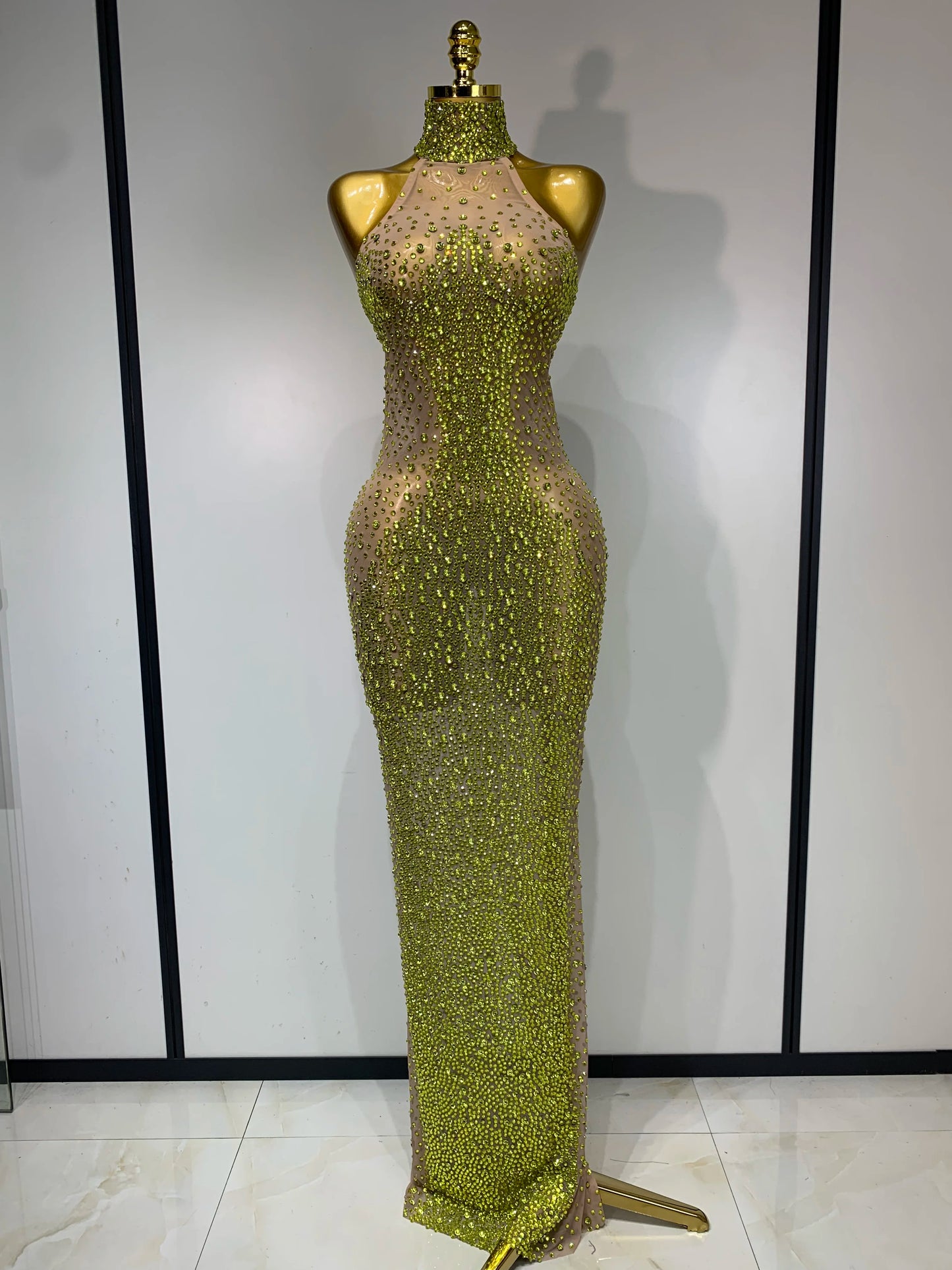 2025 New Sleeveless Mesh See Through Long Dress Sexy Backless Sparkly Rhinestone Dress Celebration Festival Evening Party Gowns