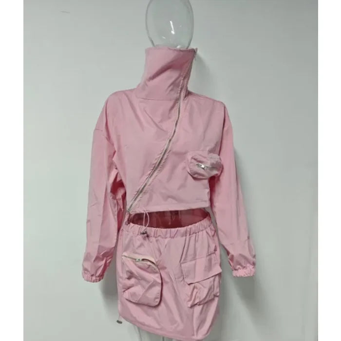 Fashion Style Two Piece Women Sets Outfit Streetwear  Summer 2025  Long Sleeve Zipper Tops and Midi Mini Skirts Suit Female