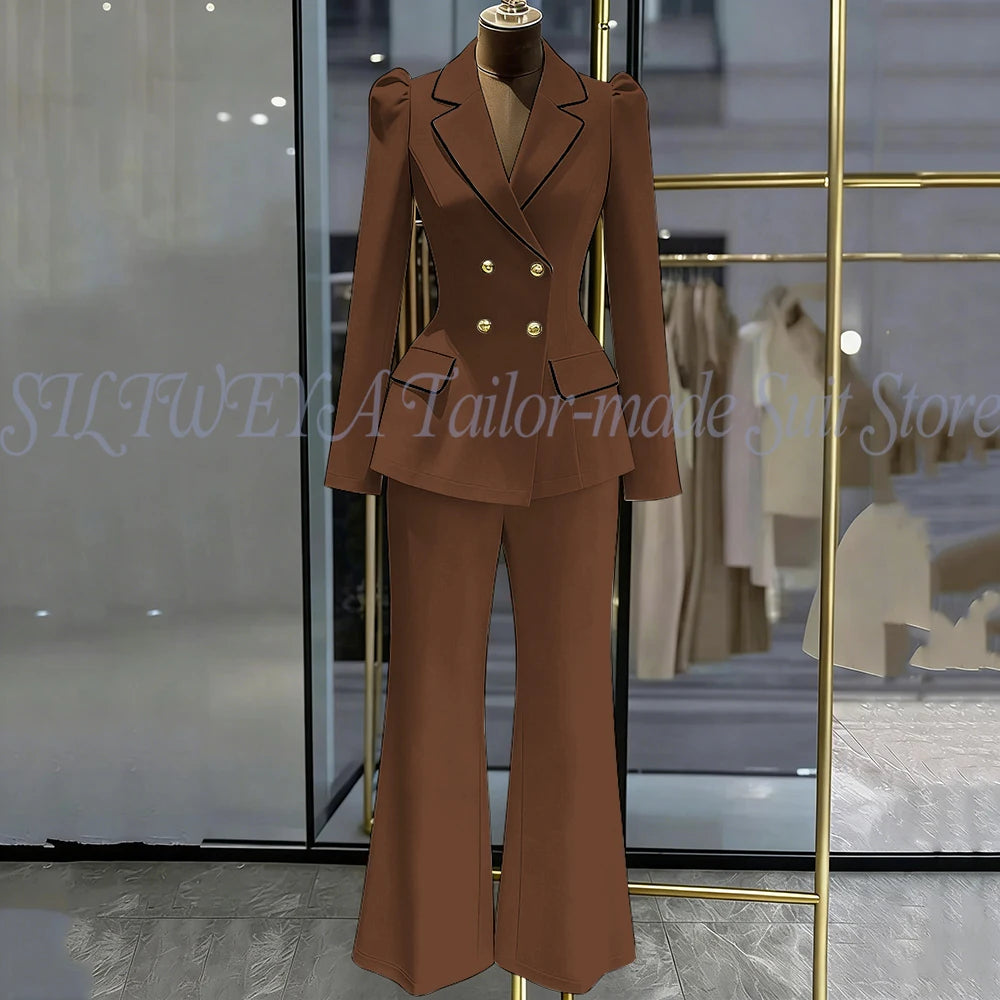 Double Breasted Blazer Set With Side Pockets For Women