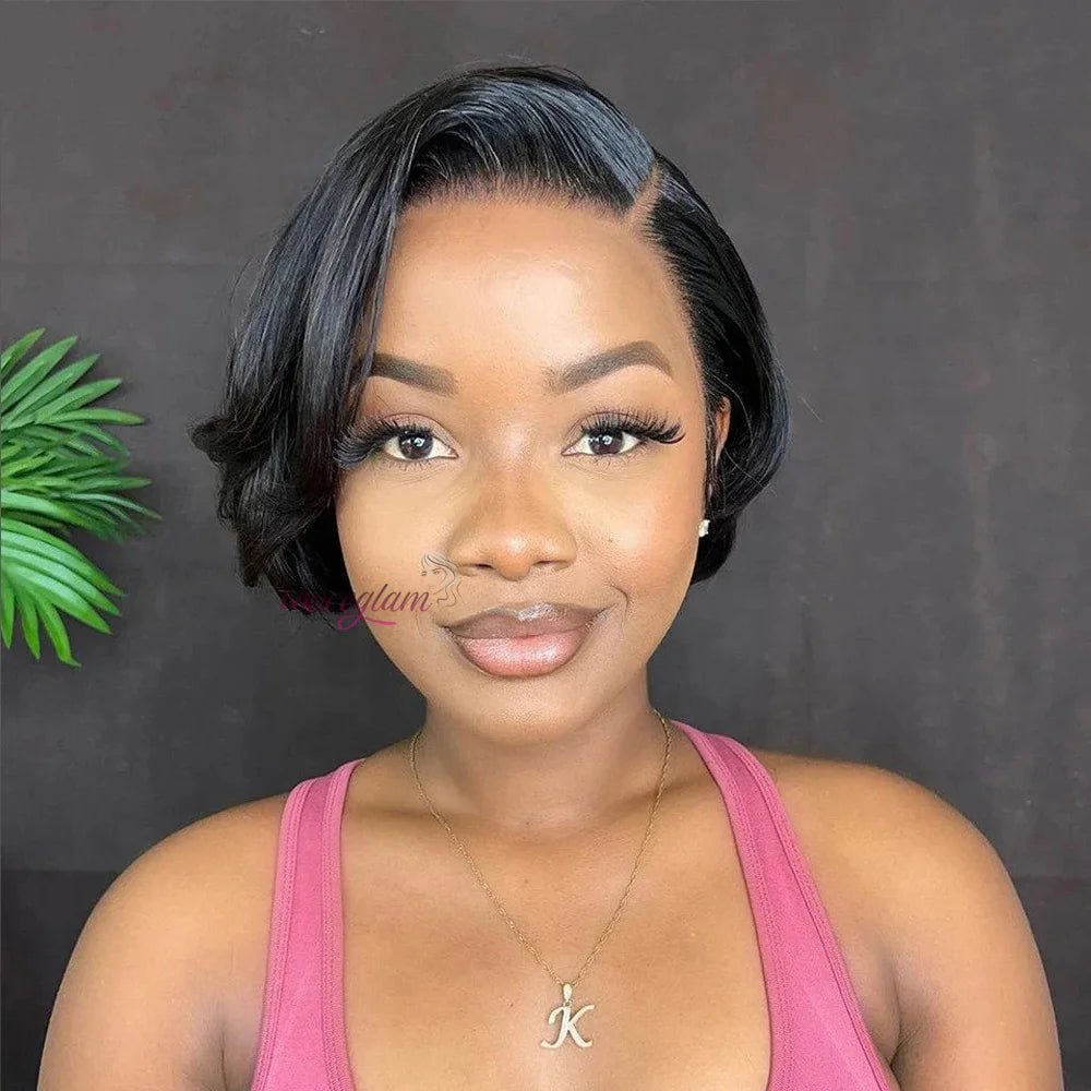 Wig HD Transparent Lace Front 13x4 Pixie Cut Bob Indian Hair Pre Plucked 200 Density