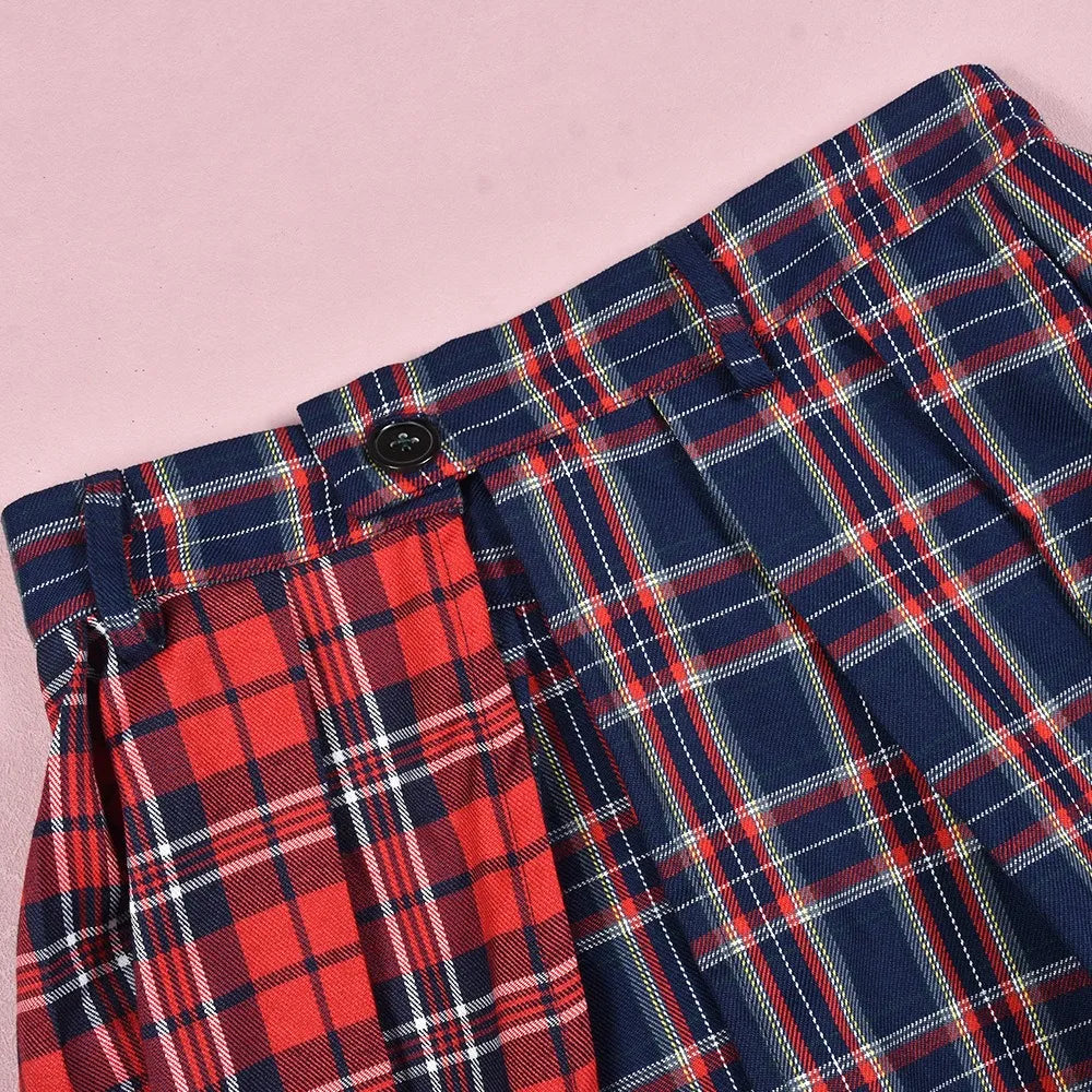 FAGADOER Fashion Streetwear Women High Waisted Plaid Splicing Print Side Slit Mid Skirts Casual Female Y2K Matching Bottoms 2023