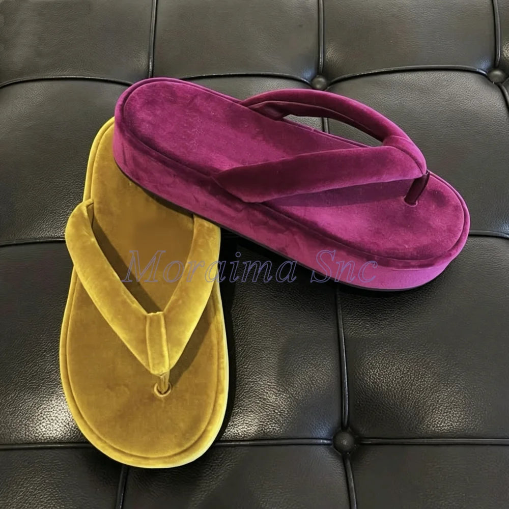 Soft Thick Plush Velvet Platform Flip Flops for Women