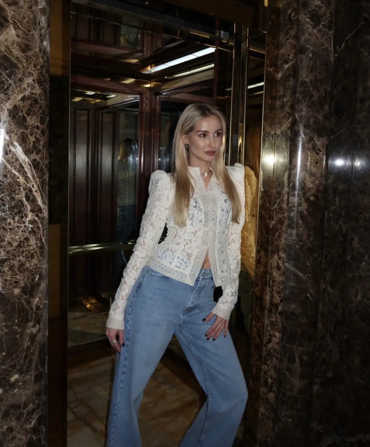 Lace See Through Hollow Out Blouse