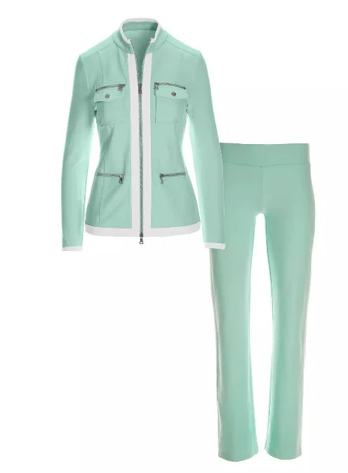Casual Slim Fit Zipper Top And Sport Pants Set for Women