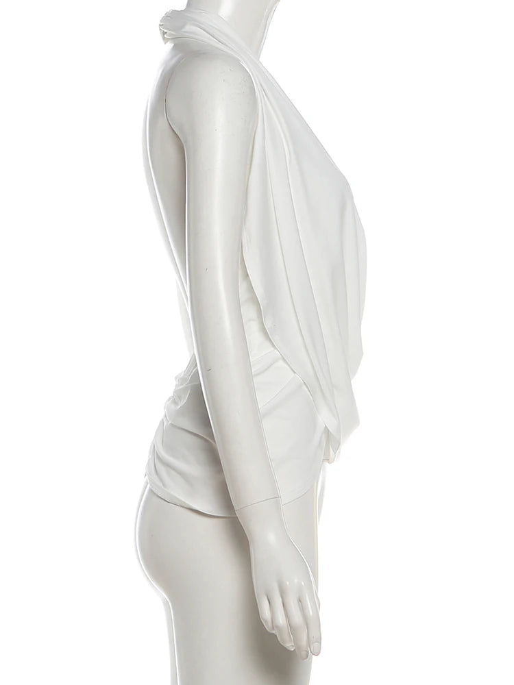 Ruched Irregular Backless Halter Tank Top for Women