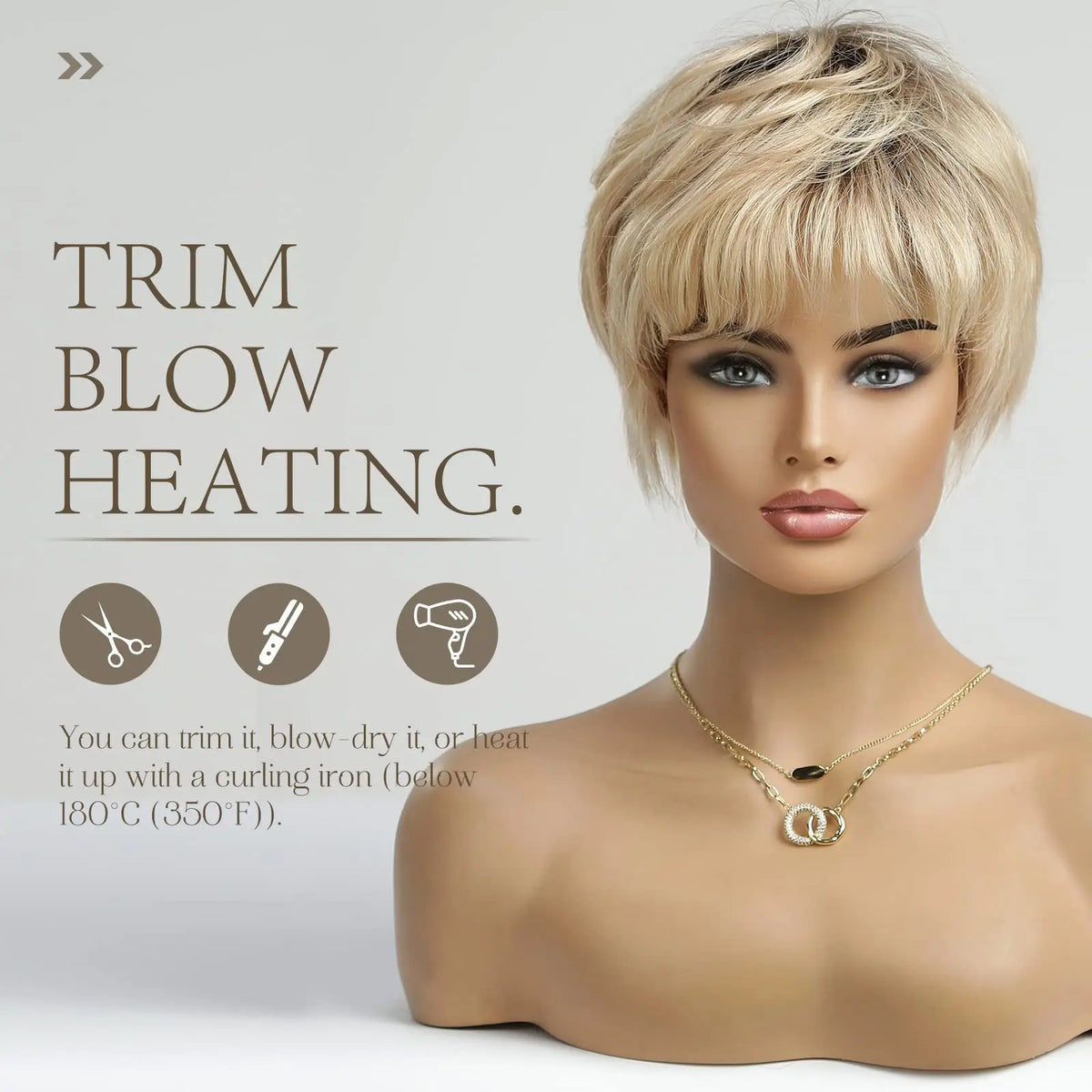 Short Layered Ombre Blonde Pixie Cut Wig With Bangs For Women