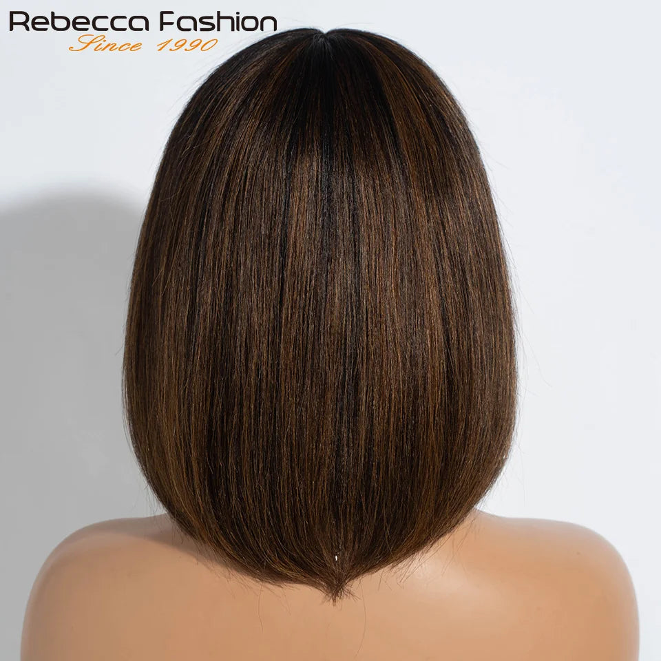 Straight Brazilian Human Hair Bob Wig With Bangs for Women
