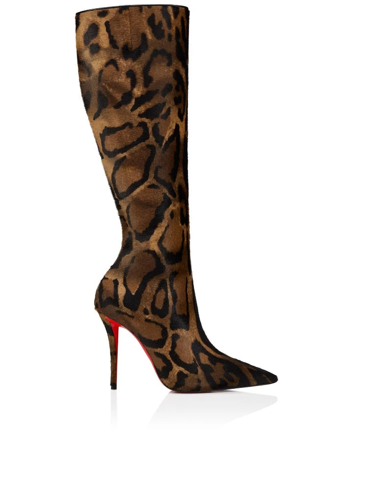 Leopard Print Knee High Boots With Zipper for Women
