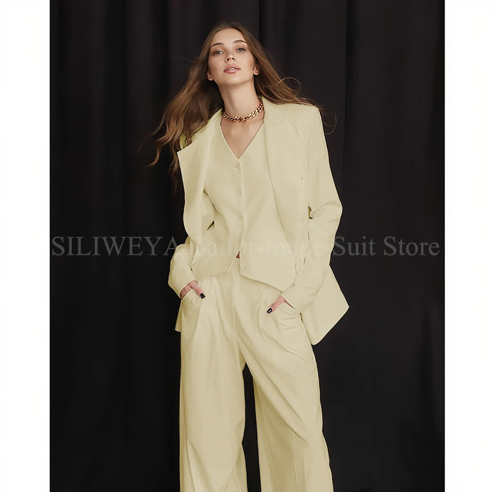 Slim Fit Single Breasted Three Piece Office Suit For Women