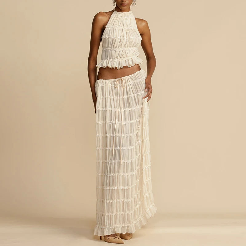 Boho Backless Halter Two Piece Beach Set for Women