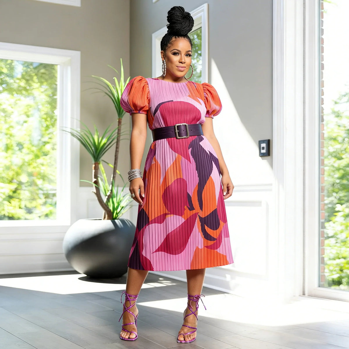 Short Sleeve Slim Fit African Kanga Dress for Women