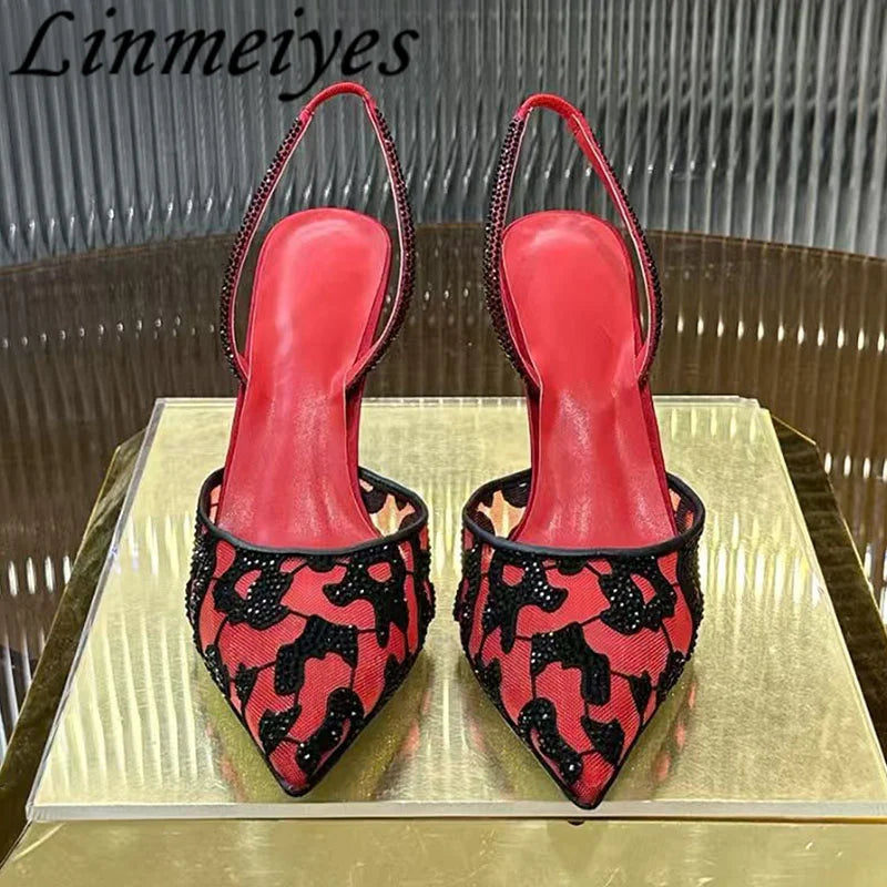 Rhinestone Mesh Pointed Toe Pumps