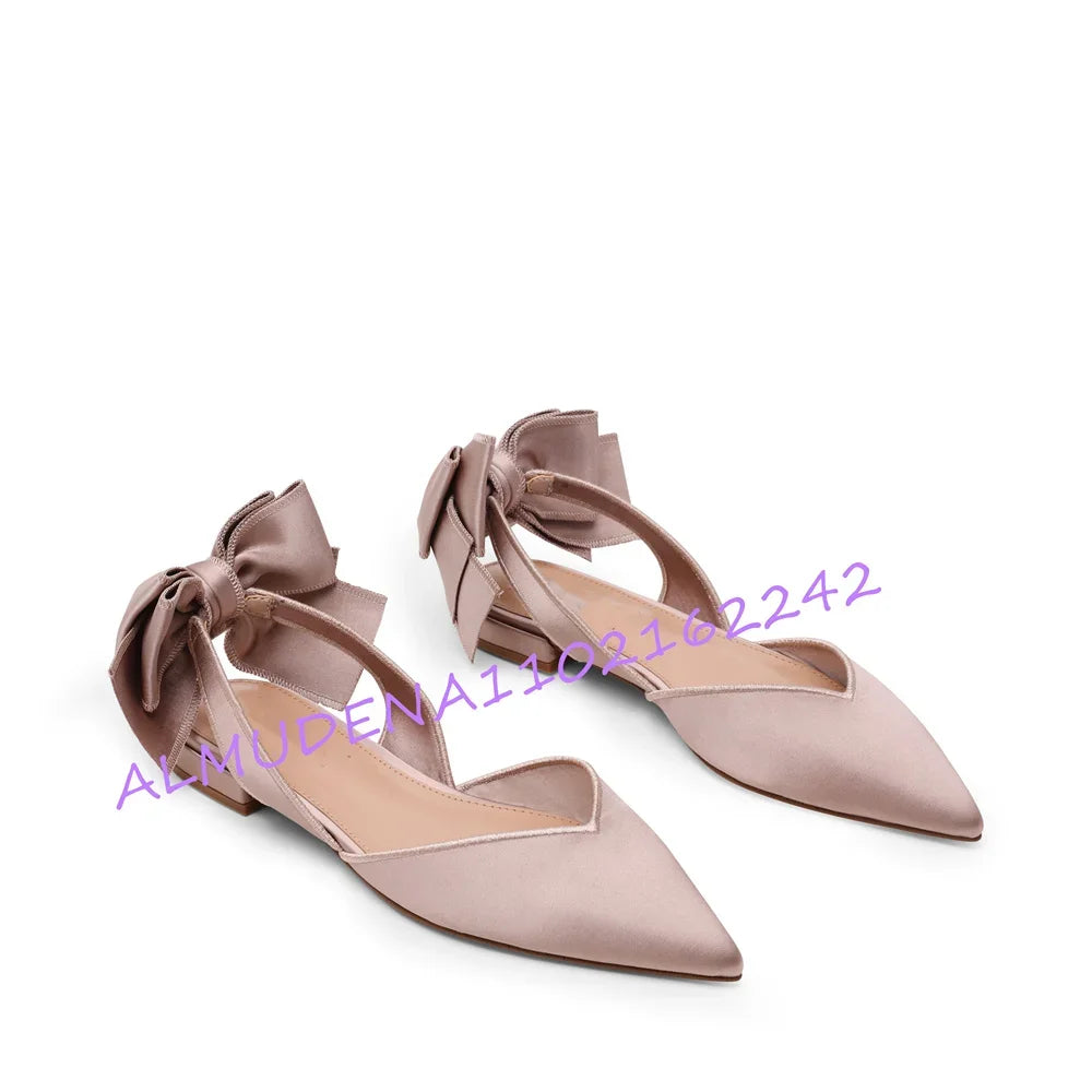 Elegant Satin Pointed Toe Bow Slingback Flats for Women