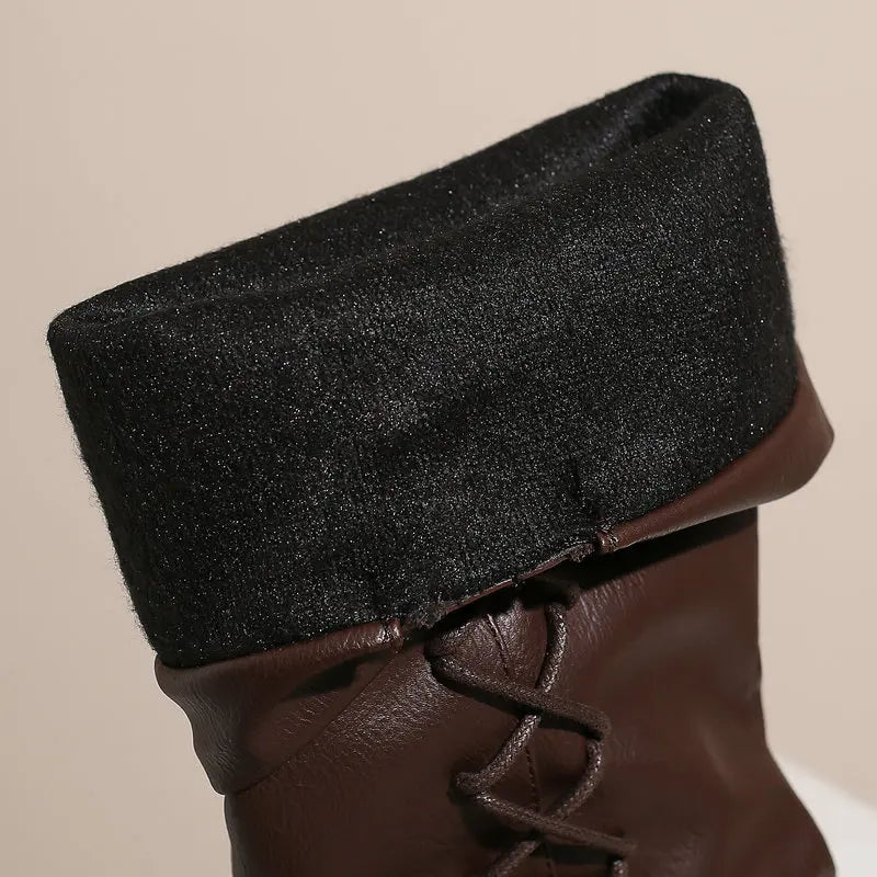 Retro Cross-Tied Flat Mid-Calf Costume Boots for Women