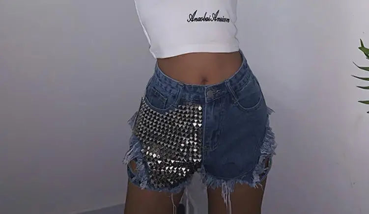 Relaxed Fit High Waisted Denim Shorts With Tassel Accents For Women