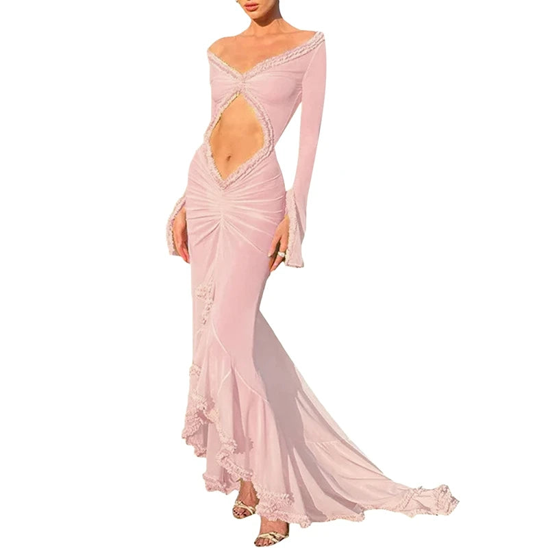 Beach Vacation Sexy Mesh Sheer Ruffled Dress for Women