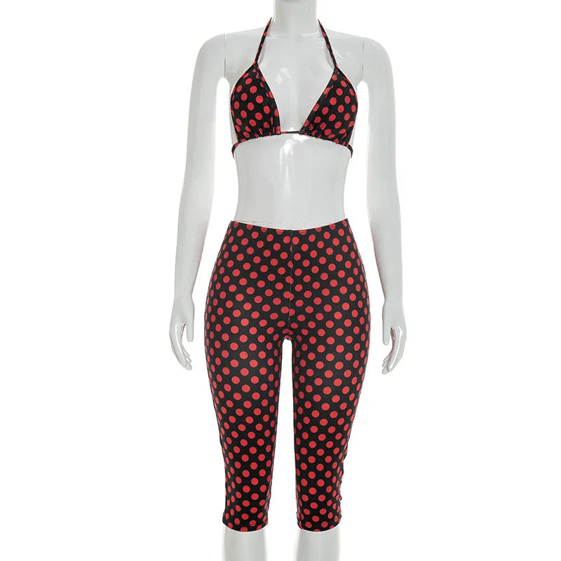 Dot Print Sexy Sling Tank Tracksuit Sets for Women